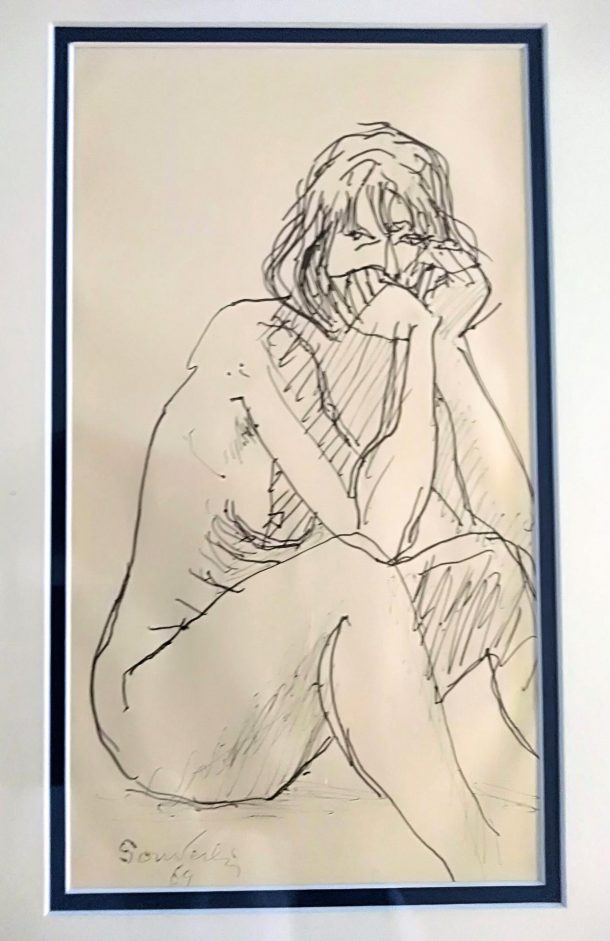 Jean Souverbie Étude de nu Dessin à la plume XX ème