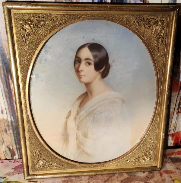"Portrait pastel d'une Jeune Femme En Médaillon Henry Marielle XIXème"