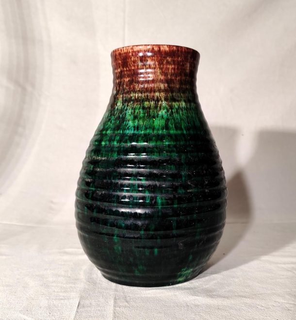 ACCOLAY (Les potiers d') - Vase boule à haut col en faïence émaillé polychrome vert et brun