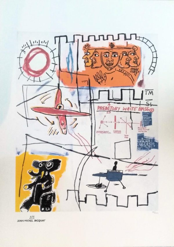 Jean-Michel Basquiat (D'après)  1960-1988 Lithographie "a predetory white bass"