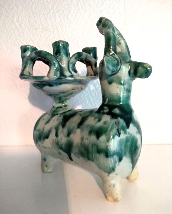 Figurine Bougeoir en céramique émaillée de taureau Iran vers 1960