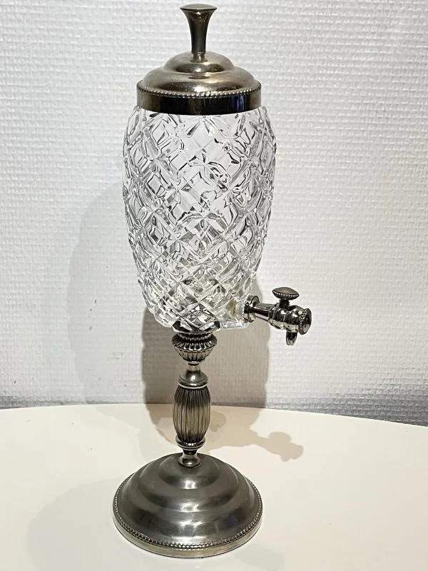 Fontaine à absinthe ou à liqueur cristal taillé monture métal argenté Milieu XX ème