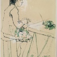 JEAN JANSEM  Dessin original au crayon et pastel sur papier d’une femme au restaurant  intitulé « MENU  – Image 4