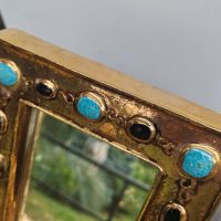 Miroir En Céramique Émaillée Or Et Cabochons Façon Turquoise Par Lembo  Vallauris 1960/70 – Image 6