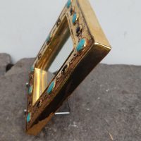 Miroir En Céramique Émaillée Or Et Cabochons Façon Turquoise Par Lembo  Vallauris 1960/70 – Image 5