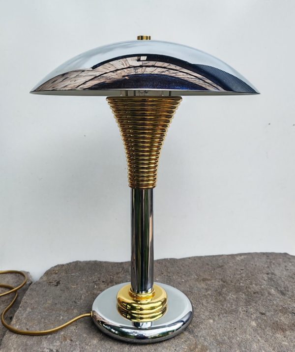 Lampe de table de bureau Ministérielle En Métal Chromé et Laiton De Drummond "1970"