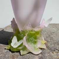 DAUM France LAMPE BERGER  en pâte de verre dans les tons "rose blanc et vert" à motif floral "2000" – Image 8