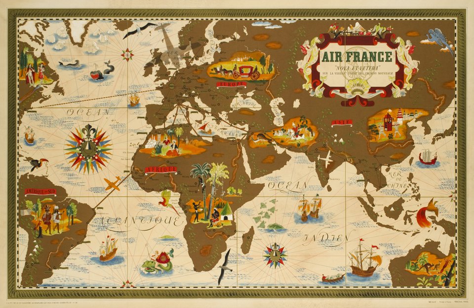 Ancienne affiche Air France, Nova et Vetera  Lucien BOUCHER 1939