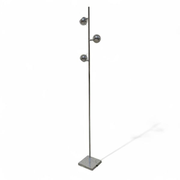 SEYLUMIERE Modèle Hary Lampadaire Liseuse en métal chromé à trois spots globulaires orientables XX ème