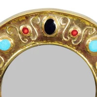 Miroir En Céramique Émaillée Or Et Cabochons Façon Turquoise Par Lembo Vallauris 1960/70 – Image 2