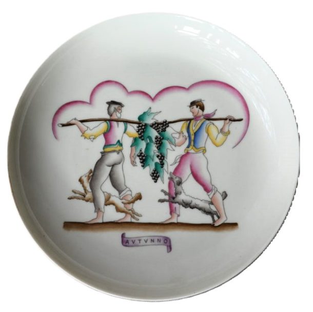 Assiette de collection  l'AUTOMNE  de la série « Quattro stagioni » (Quatre saisons) porcelaine blanche réédition années 60/70 Gio Ponti manufacture Richard Ginori.