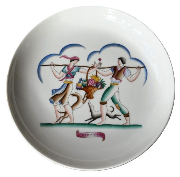 Assiette de collection le PRINTEMPS de la série « Quattro stagioni »  (Quatre saisons) porcelaine blanche Réédition années 60/70 de l’artiste Gio Ponti pour Richard Ginori.