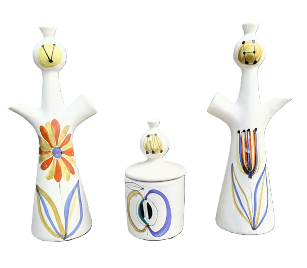 Roger Capron Vinaigrier huilier et  anthropomorphes en céramique décor de fleurs