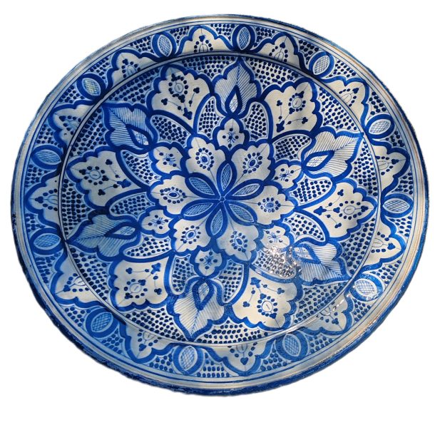 Grand plat coupe sur pied en céramique émaillée de  Ahmed Serghini Maroc  XXème