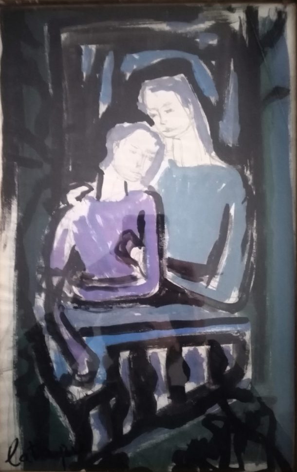 Louis Latapie 1891/1972 Gouache sur papier Mère et enfant XX ème
