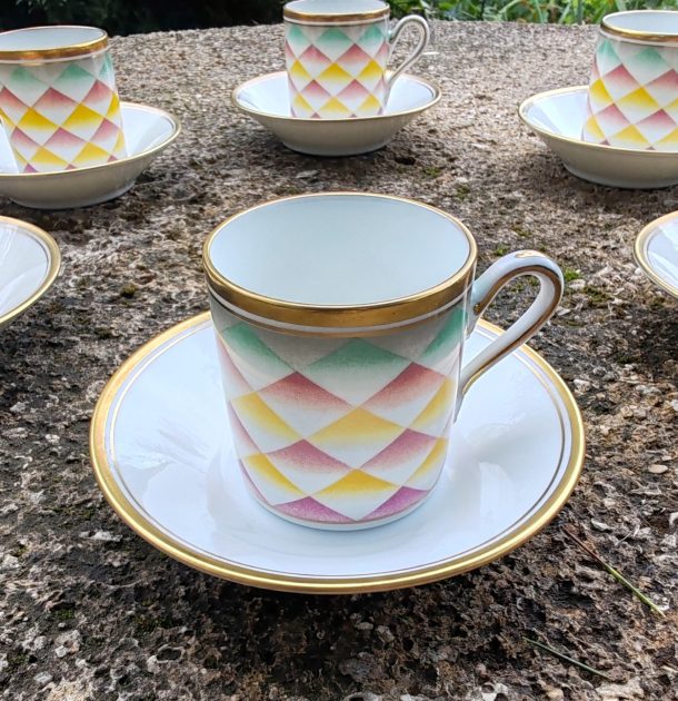 Richard Ginori 6 tasses à café et soucoupes designer Gio Ponti  « ARLECCHINO »  « Arlequin » porcelaine XX ème
