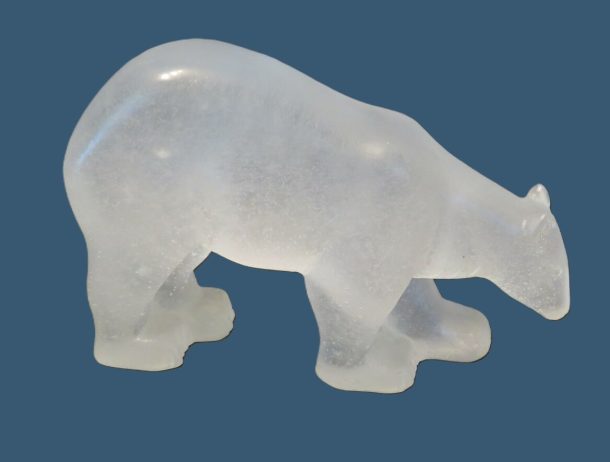 DAUM FRANCE OURS POLAIRE EN PATE DE VERRE DEPOLI  XX ème