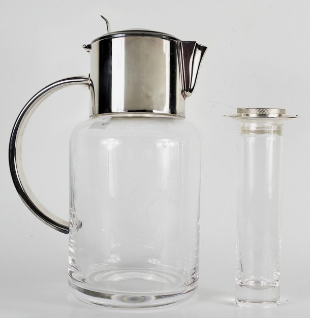 Carafe Broc rafraîchisseur en cristal et métal argenté de Masini  Florence années 1970