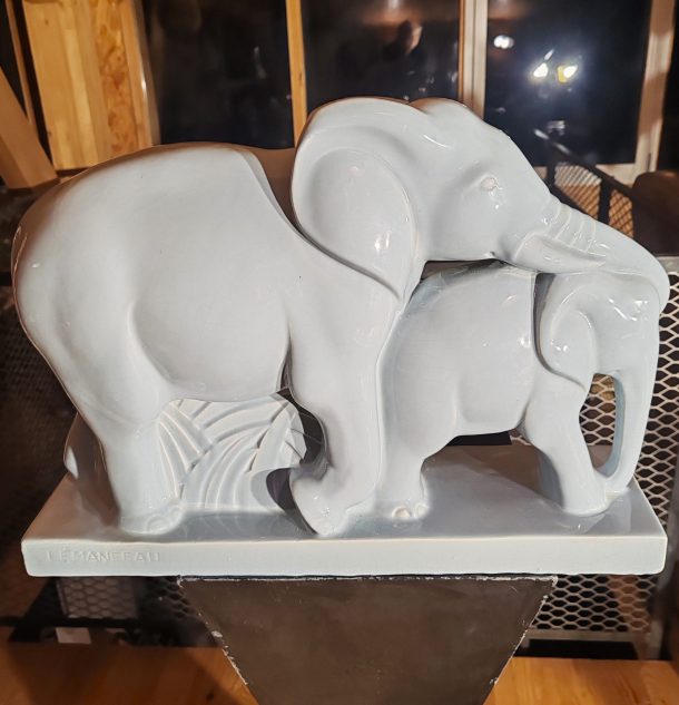 Lemanceau Céramique Art Déco éléphant et son petit    Saint Clément vers 1930