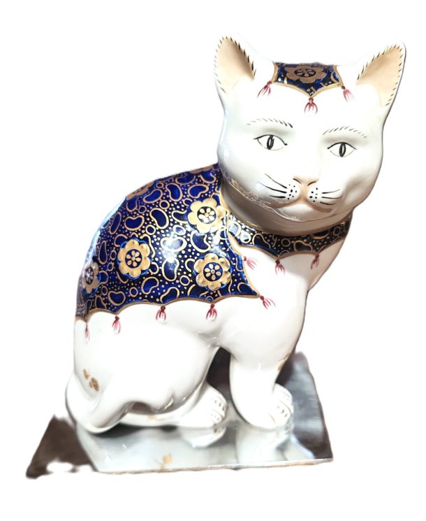 Figurine de chat peinte à la main en porcelaine italienne Mangani XX ème