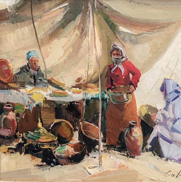 Colomina Tableau orientaliste huile sur toile  marché oriental XX ème