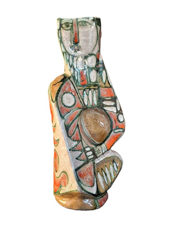 Elio Schiavon Grand vase figuratif en céramique émaillée polychrome vers 1960