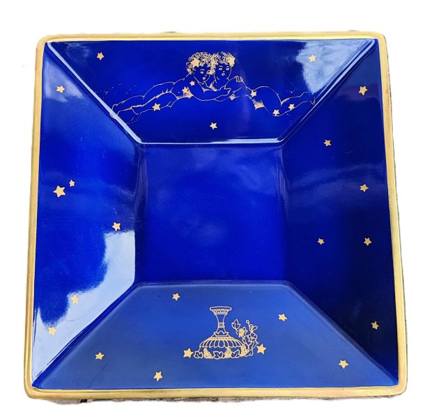 Richard Ginori / Claudio la Viola Coupe carrée vide poche porcelaine bleu cobalt vers 1990