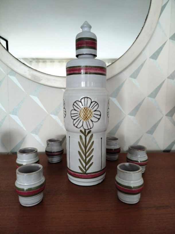 Service à liqueur de Michel BARBIER (1931-2004) Vallauris XX ème Signature à l’oiseau.