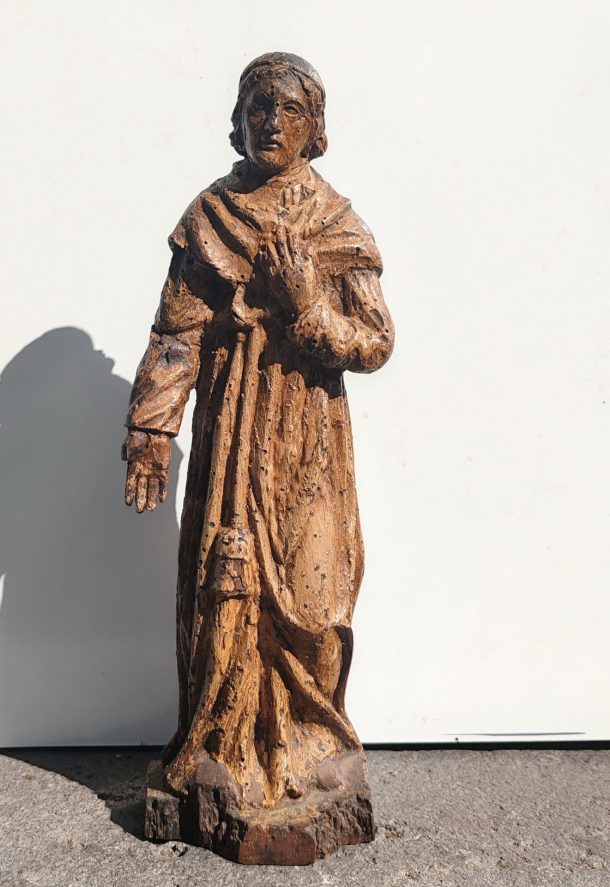 Sculpture  ancienne en bois sculpté d'un moine un saint ou un apôtre  fin du XVIe au début du XVIIe siècle