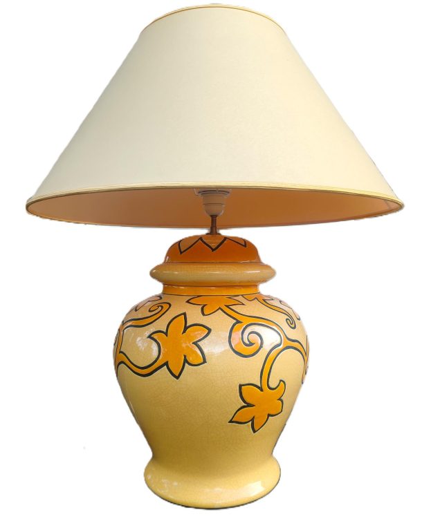 Grande Lampe Potiche Vintage en Faïence de Longwy décor de fleurs stylisées– Années 70/80
