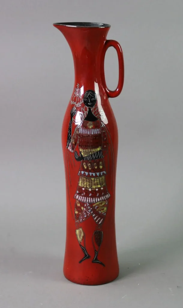 JEAN DE LESPINASSE (Le Lavandou) Grand vase pichet a anse vintage  Rouge éclatant vers 1950/60