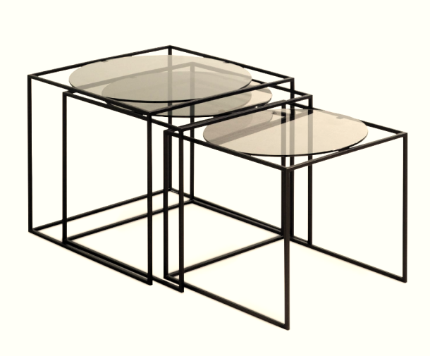 Set de 3 tables gigognes modulables G3 – Roche Bobois Métal et verre fumé